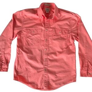 LL Bean Mens Small Button Down Pink Coral Traditional Fit 100% Cotton Work Shirt